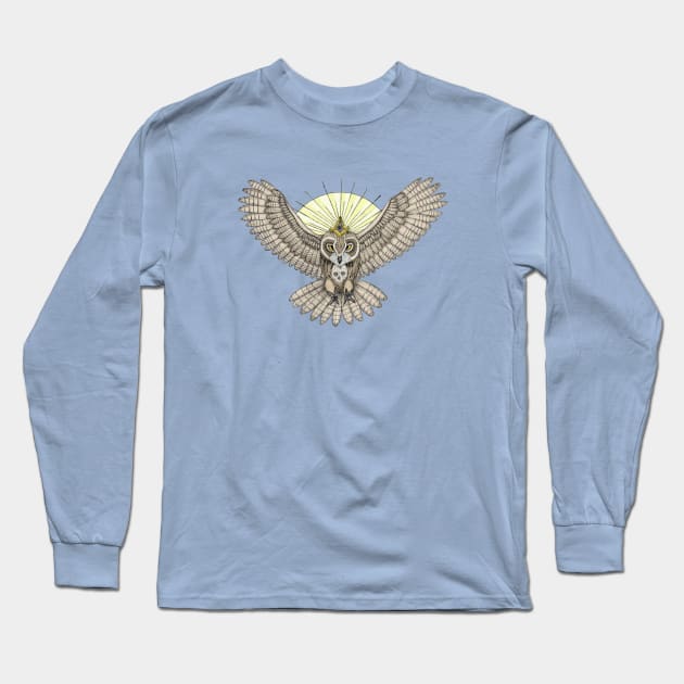 Mason Owl with skull, rule, compass and the eye that sees everything (tattoo style - color) Long Sleeve T-Shirt by beatrizxe